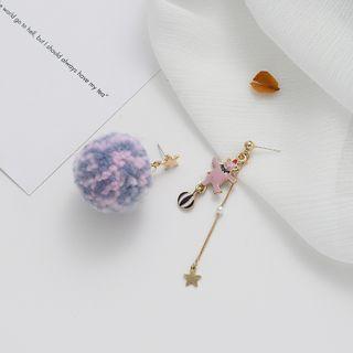 Sterling Silver Pom Pom Earring 1 Pair - 925 Silver - Bear - One Size