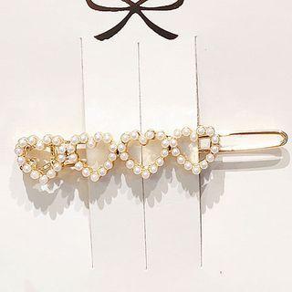 Heart Faux Pearl Hair Clip 193 - Gold - One Size