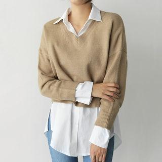 V-neck Cropped Knit Top