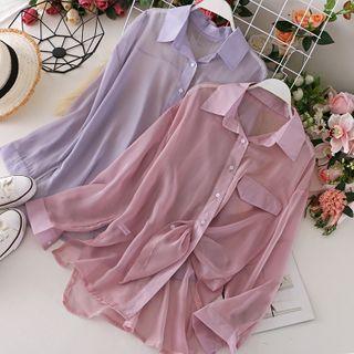 Polo Collar Long-sleeved Chiffon Shirt
