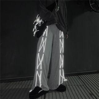 Reflective Striped Sweatpants Gray - One Size