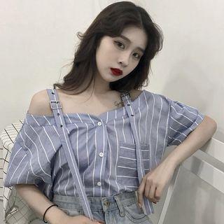 Off-shoulder Strap Short-sleeve Blouse