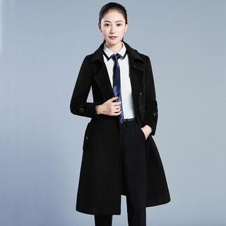 Tie-waist Buttoned Woolen Coat