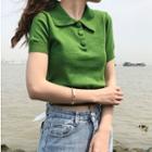Short-sleeve Polo Crop Knit Top