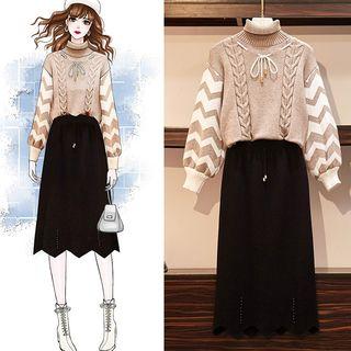 Turtleneck Sweater / Midi Knit Skirt / Set