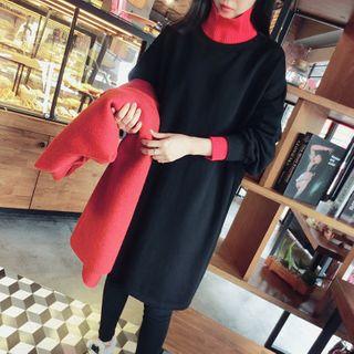 Mock-turtleneck Two-tone Pullover Dress