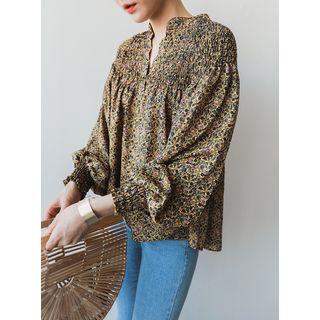 Floral Patterned Smocked-yoke Blouse