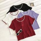 Short-sleeve Cherry Embroidered Knit Top