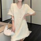 Elbow-sleeve Mini A-line Dress Off-white - One Size