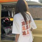 Elbow-sleeve Bear Print T-shirt Bear Print - White - One Size