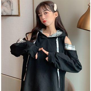 Plaid Panel Cutout Hoodie