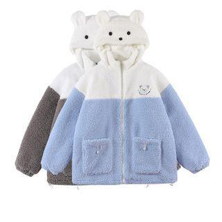 Two-tone Fleece Cartoon Hooded Jacket