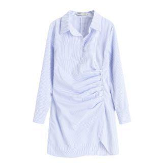 Shirred Striped Mini A-line Shirtdress