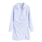Shirred Striped Mini A-line Shirtdress