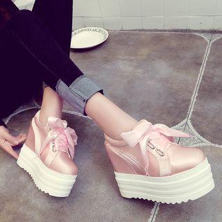 Lace Up Platform Hidden Wedge Shoes