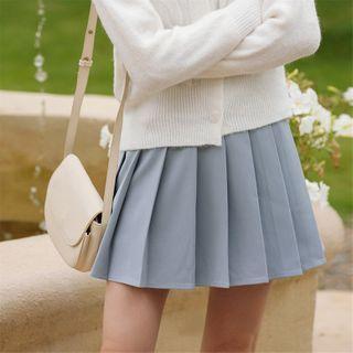 Floral Embroidered Ruffled Cardigan / Pleated A-line Skirt