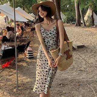 Spaghetti Strap V-neck Floral Print Chiffon Sundress