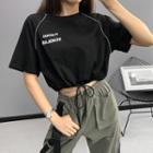 Loose-fit Tie-hem Embroidered Crop T-shirt