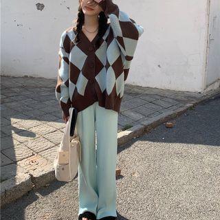 Argyle Cardigan / Straight-leg Pants
