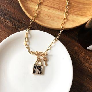 Leopard Print Lock Pendant Necklace 1 Pc - Gold - One Size