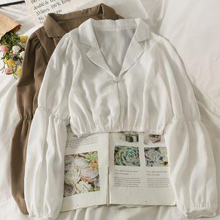 Plain Pleated Button-up Cropped Blouse