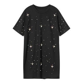 Beaded Short Sleeve T-shirt Dress