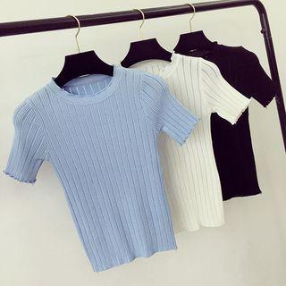 Ribbed Short Sleeve Knit T-shirt