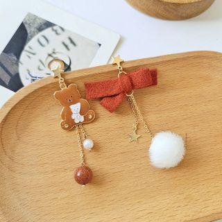 Bear Bow Asymmetrical Dangle Earring