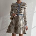 Geo Pattern Knit Flare Dress