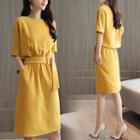 Round-neck Elbrow-sleeve Dress