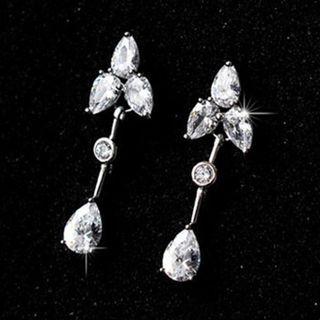 Rhinestone Sterling Silver Dangle Earring 1 Pair - 925 Silver - Earring - Silver - One Size