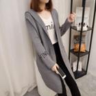 Open Front Lettering Hooded Long Cardigan