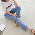 Asymmetric Fray-hem Boot-cut Jeans