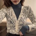Turtleneck Long-sleeve Top / Long-sleeve V-neck Lace Top
