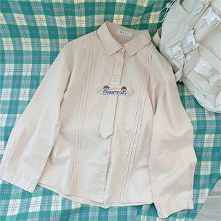 Cartoon Embroidered Shirt Khaki - One Size
