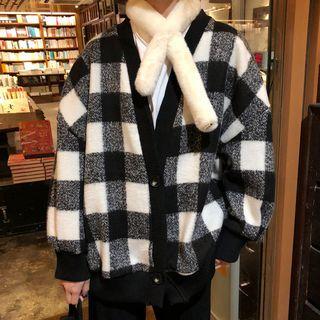 Plaid Button Jacket Plaid - Black & White - One Size