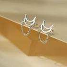 925 Sterling Silver Chained Earring Stud Earring - 1 Pair - Silver - One Size