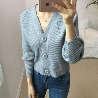 V-neck Buttoned Rib-knit Cardigan