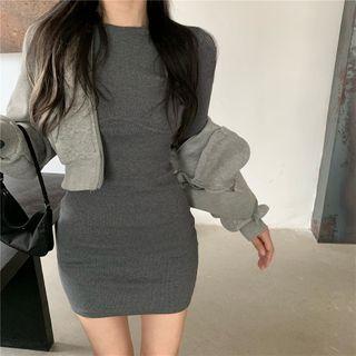 Long-sleeve Mini Sheath Dress / Cropped Zip Hoodie