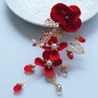 Wedding Faux Pearl Fabric Flower Hair Clip Red - One Size