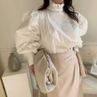 Frill-neck Balloon-sleeve Blouse Ivory - One Size