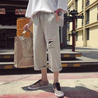 Ripped Straight-cut Cropped Pants