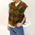 V-neck Argyle Vest Sweater