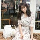 Deep V-neck Floral Chiffon Dress