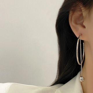 Chained Asymmetrical Alloy Open Hoop Earring E4373 - 1 Pair - 925 Silver - Silver - One Size
