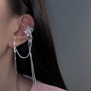 Flower Faux Pearl Chained Alloy Cuff Earring 1 Pc - Left - Silver - One Size