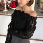 Set: Long-sleeve Off Shoulder Lace Top + Camisole Top