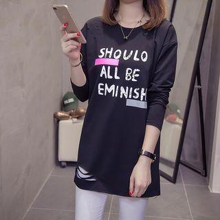 Long-sleeve Ripped Lettering Top