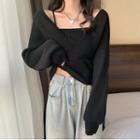 Mock-two Piece Lace-up Knit Top
