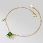 Square Rhinestone Sterling Silver Bracelet S925 Silver - Gold & Green - One Size